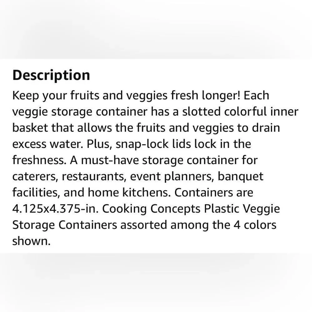 New! Cooking Concepts Berry & Veggie Colander/Basket & Storage Containers.